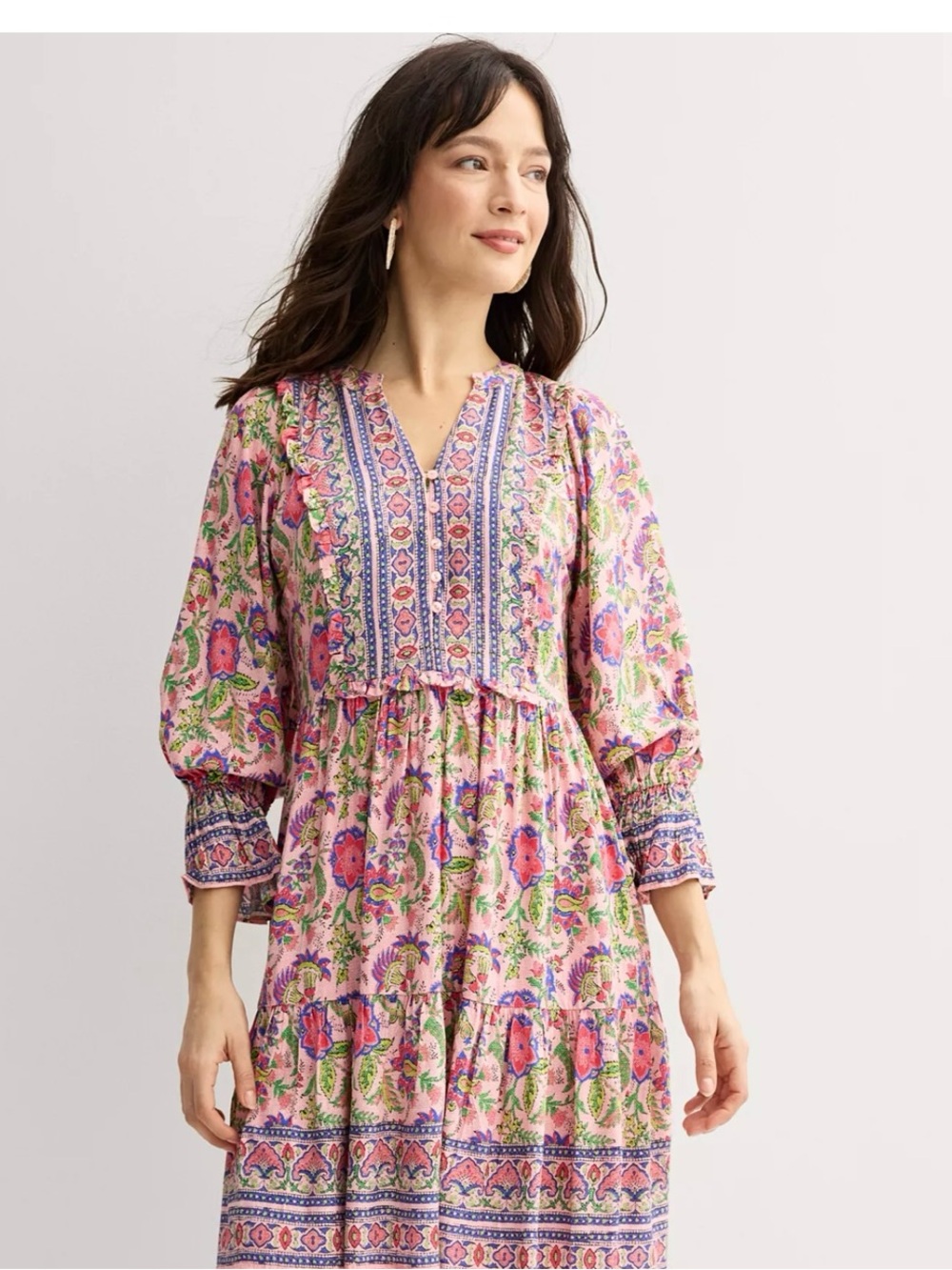 NWT Women's Farmers Market Puff Sleeve Button Front Dress L